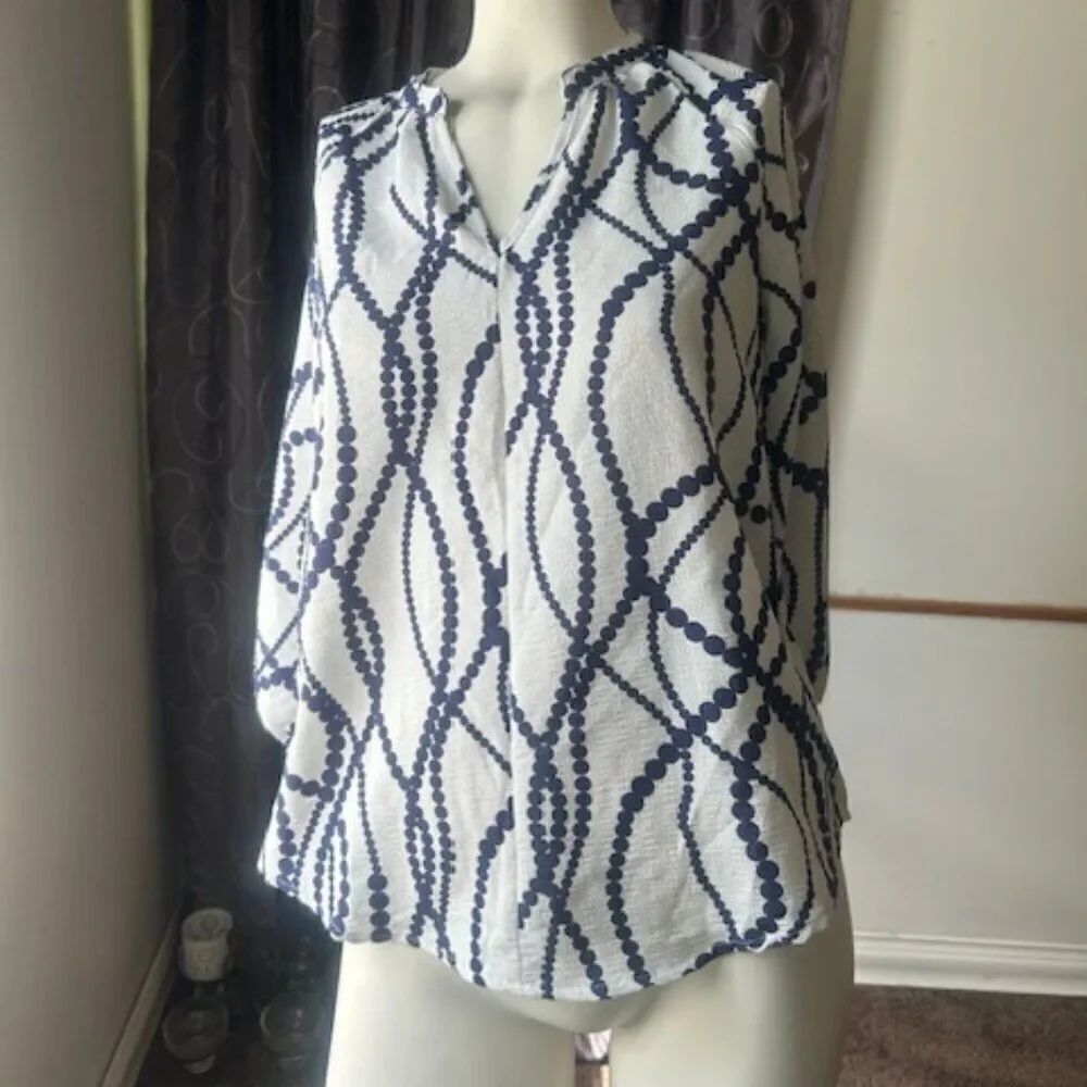 Harve Benard Blue/White V-neck blouse, size S